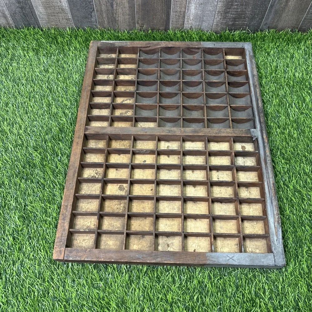Antique Wood Printer's Tray Letterpress Type Case Display Shadow Box Vintage